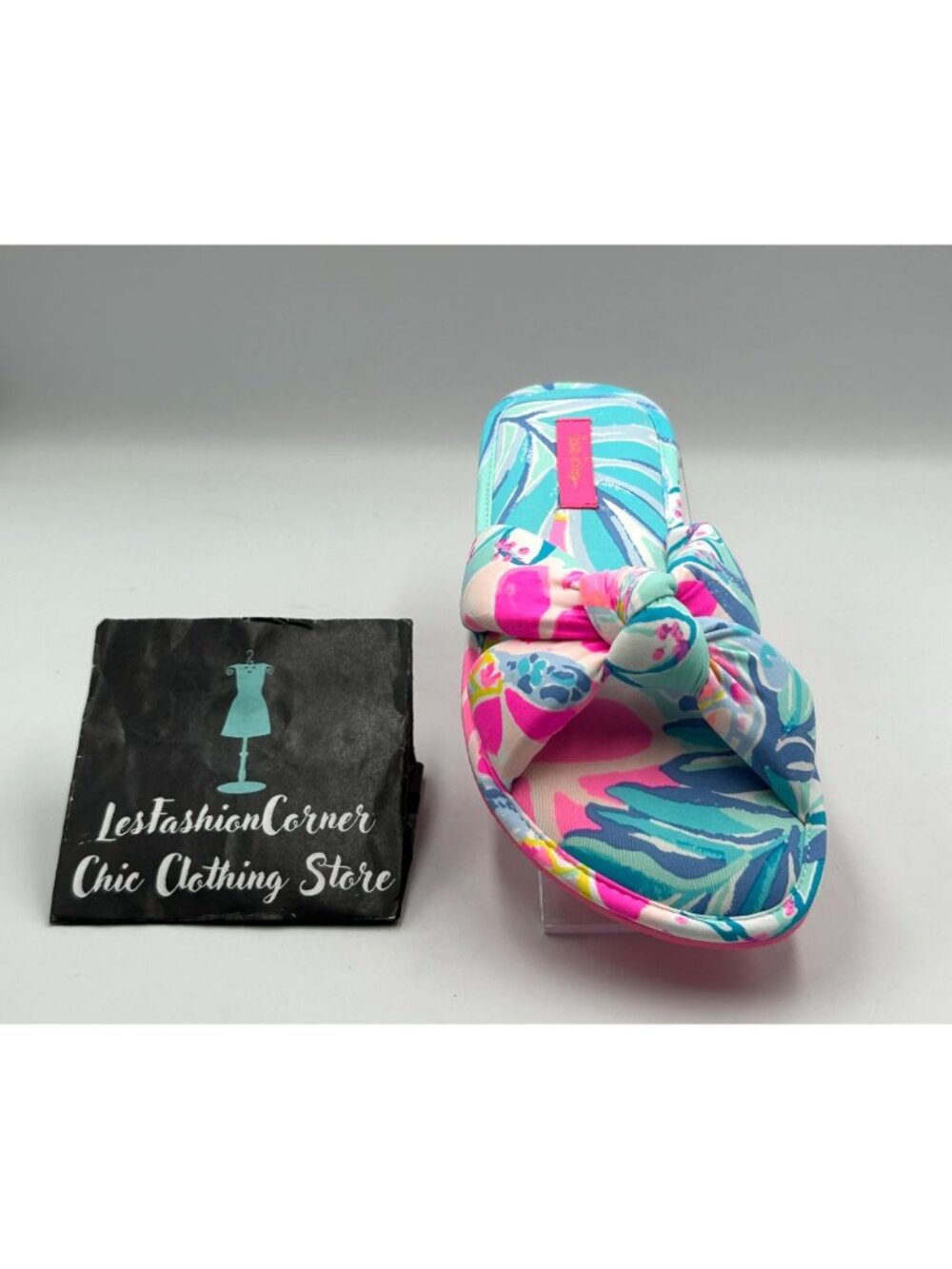 NWOT Lilly Pulitzer In The Sea Glass Aqua Rainforest Pool Slippers Sz S/M 3334 - Picture 14 of 16